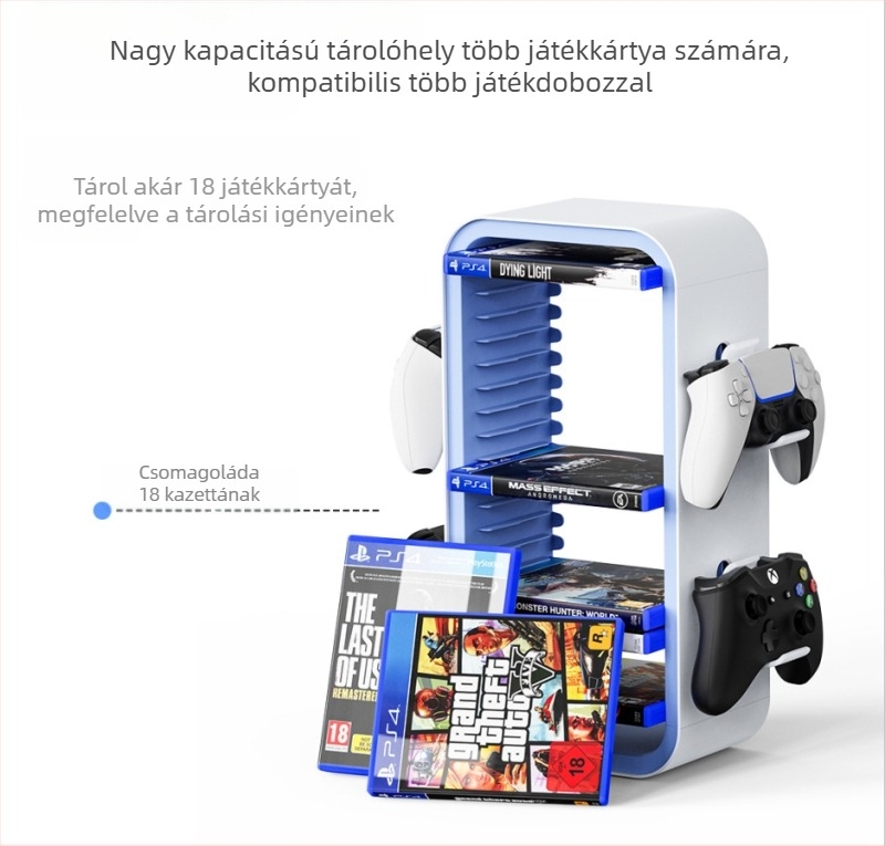 Xbox és PS5 lemezállvány, bambusz anyagból, modell KP06, kompakt lemeztároló keret, tömeg 1059 g