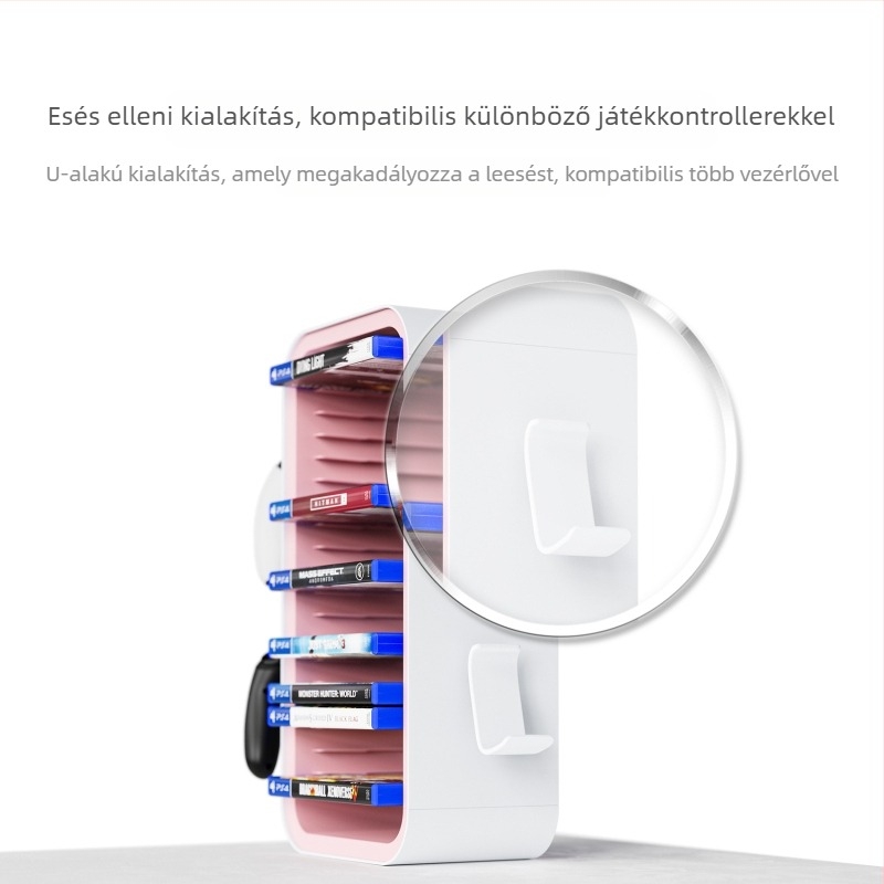 Xbox és PS5 lemezállvány, bambusz anyagból, modell KP06, kompakt lemeztároló keret, tömeg 1059 g