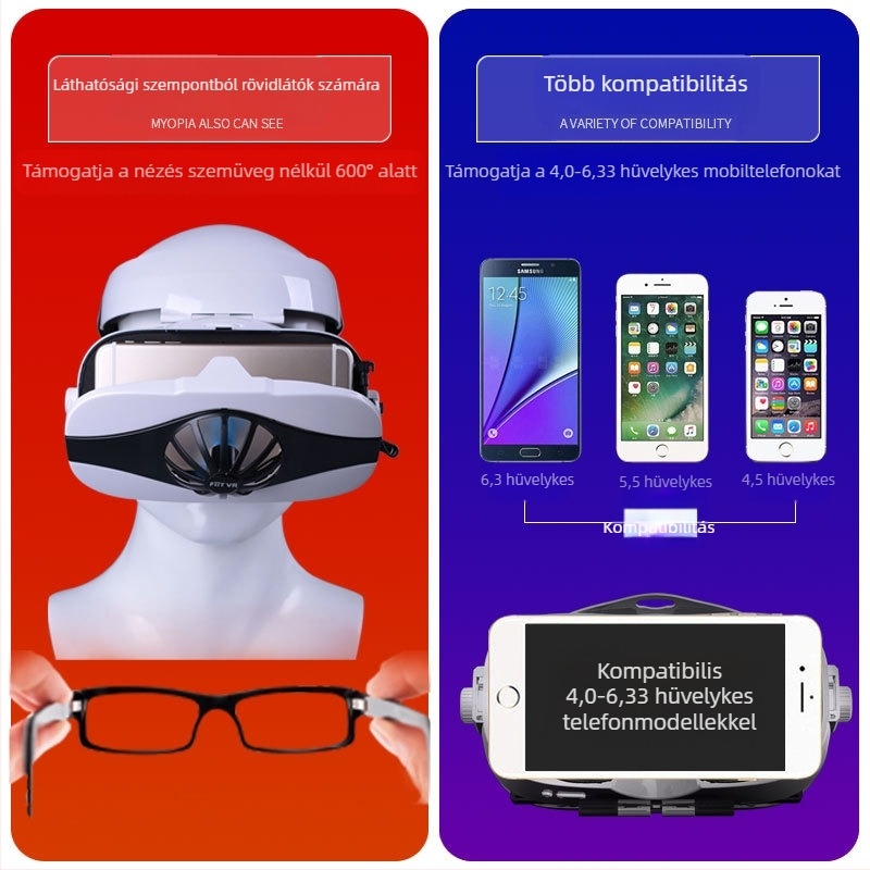 FIITVR 5F VR szemüveg, all-in-one fejre szerelhető készülék, ABS, 357 g, Android, iOS és Windows Mobile kompatibilis
