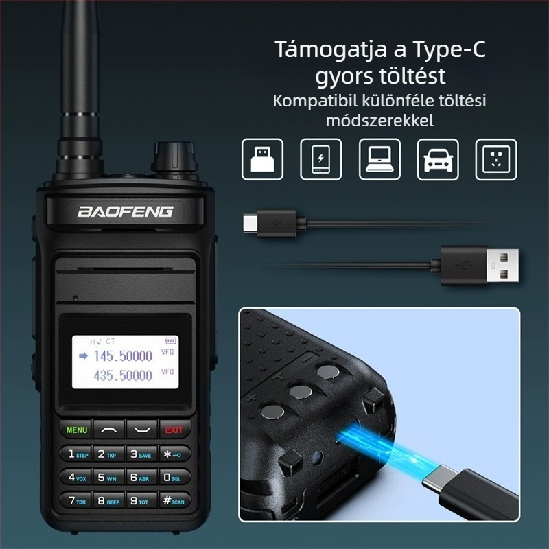 Baofeng P15UV tengeri kézi rádió, vízálló, 8000mAh akkumulátor, kijelző, 1,5–3 km hatótávolság