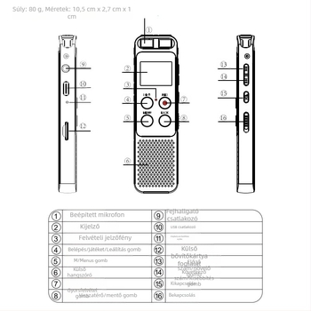 Aomago L87-1 hordozható diktafon diákok és üzleti értekezletekhez – MP3/WAV, felvételi idő 2400, TF-kártya, USB 2.0, színes kijelző