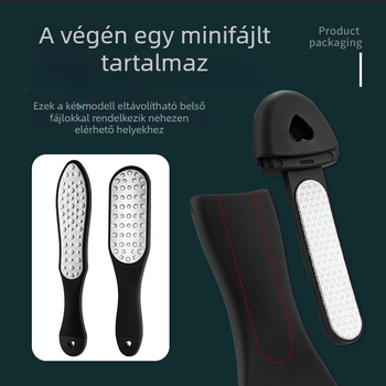 Rozsdamentes acélból készült lábreszelő, kétoldalas, ABS/PP anyag, pedikűr eszköz, modell SKU001362