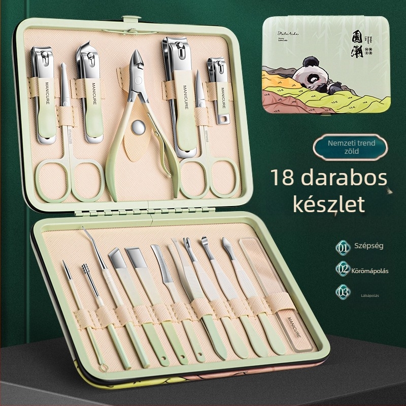 Manikűr- és pedikűr körömvágó készlet; anyag: rozsdamentes acél és szénacél; jellemzők: sík szájú, készlet típusú, köröm-széli csatorna olló; csomagolás 100 db