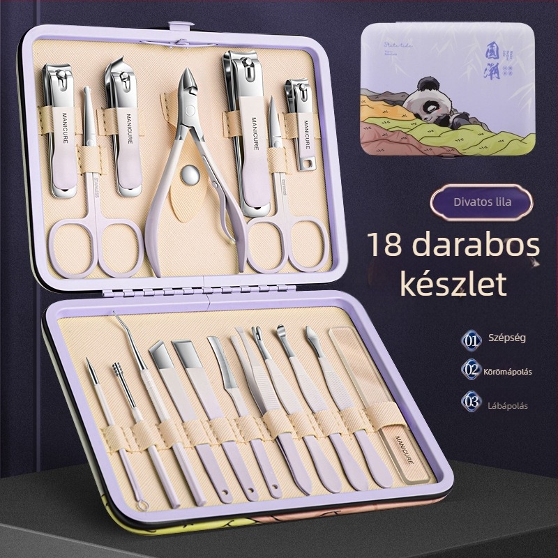 Manikűr- és pedikűr körömvágó készlet; anyag: rozsdamentes acél és szénacél; jellemzők: sík szájú, készlet típusú, köröm-széli csatorna olló; csomagolás 100 db
