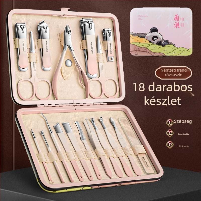 Manikűr- és pedikűr körömvágó készlet; anyag: rozsdamentes acél és szénacél; jellemzők: sík szájú, készlet típusú, köröm-széli csatorna olló; csomagolás 100 db