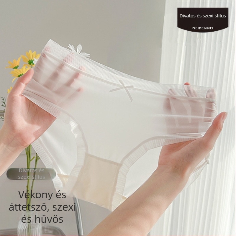 Női középmagas derekú, lélegző nylon bugyi, dísz masnival és csipkével, kötött, 41-50D