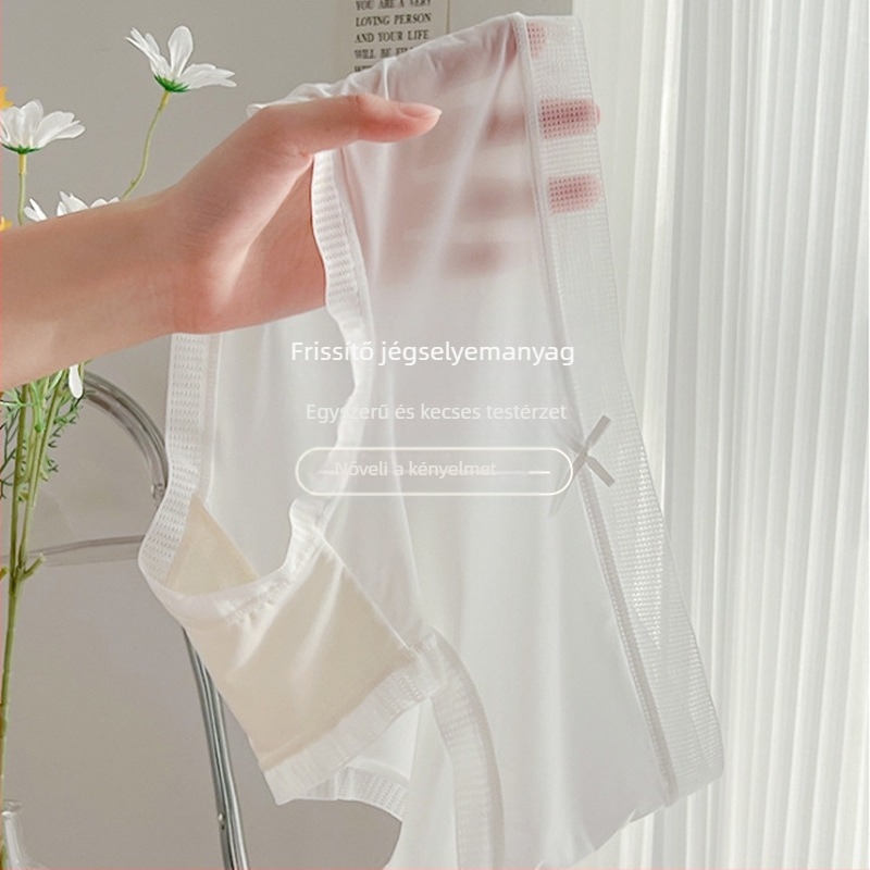 Női középmagas derekú, lélegző nylon bugyi, dísz masnival és csipkével, kötött, 41-50D