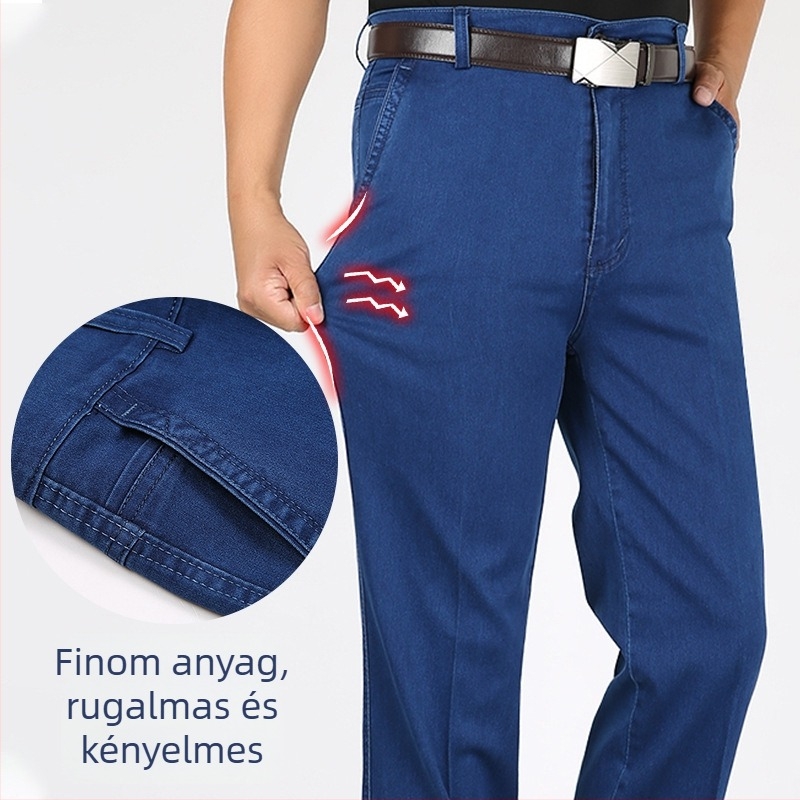 Őszi férfi farmer, magas derekú, elasztikus pamutból, üzleti- és hétköznapi stílus, egyenes szabás, gyűrődésálló.