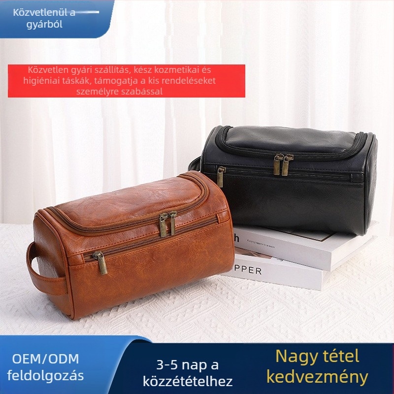 Utazási kozmetikai táska, vízálló PU bőr, nagy kapacitás, rúzs tároló, uniszex, utcai stílus (PU bőr, vízálló, nagy kapacitás, rúzs tároló)