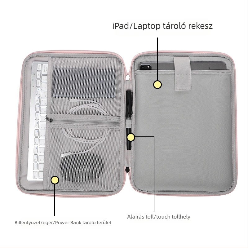 iPad táblagép tok belső zsebbel, ütésálló és vízálló, PU anyag, velúr kristályos bélés, egyszínű