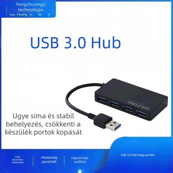 USB 3.0 dokkoló hub 1–4, külső táplálás, 5 Gbps átviteli sebesség