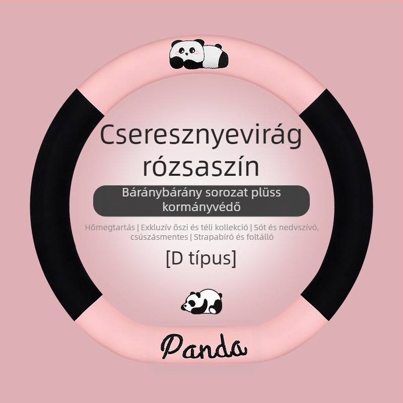 Autó kormánykerék fedél - univerzális illeszkedés; mesterséges plüss; panda dizájn; téli használat; csúszásmentes