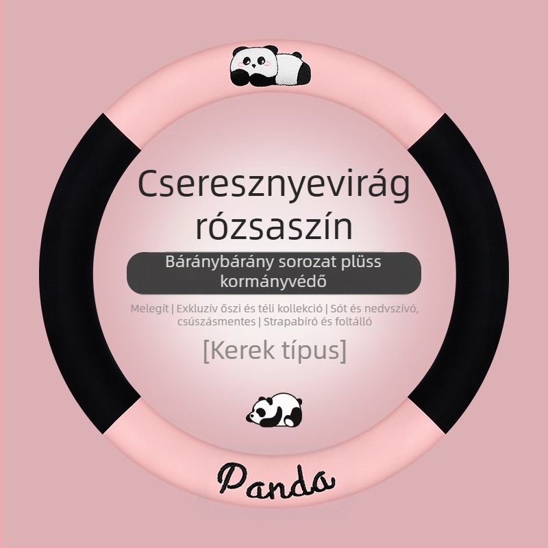 Autó kormánykerék fedél - univerzális illeszkedés; mesterséges plüss; panda dizájn; téli használat; csúszásmentes