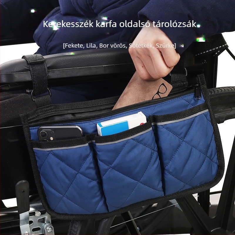 Kerekesszék oldalsó kartámla alá akasztó tároló táska – KSYS109, anyag: 80% poliészter + 20% pamut; vastagság: 0,2 cm