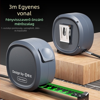 Önzáró mérőszalag acélcsíkkal, megerősített kialakítás, kopásálló tokkal, fluoreszkáló szalag