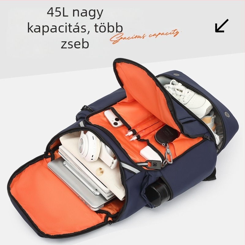 Nagy kapacitású utazó hátizsák nedves-száraz elkülönítéssel, Oxford anyagból, 36–55L, vízálló, görbült vállpánttal, férfiaknak