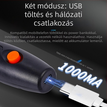Precíziós mini elektromos fúró gravírozáshoz kőre és fára, gravírozás és polírozás (újratölthető lítium akkumulátor, 3.7V–5V, háromfokozat sebesség, 1 m kábel)