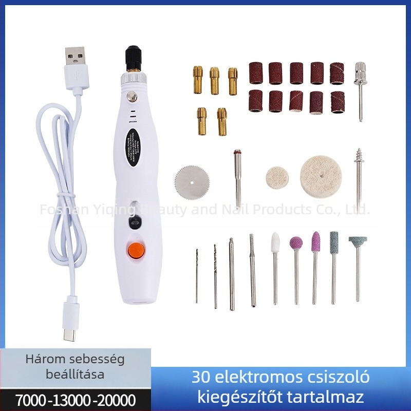 Precíziós mini elektromos fúró gravírozáshoz kőre és fára, gravírozás és polírozás (újratölthető lítium akkumulátor, 3.7V–5V, háromfokozat sebesség, 1 m kábel)