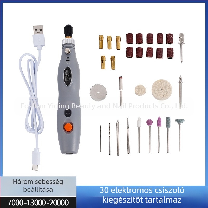 Precíziós mini elektromos fúró gravírozáshoz kőre és fára, gravírozás és polírozás (újratölthető lítium akkumulátor, 3.7V–5V, háromfokozat sebesség, 1 m kábel)