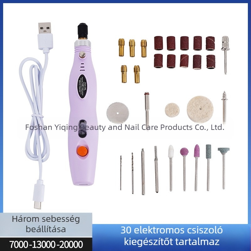 Precíziós mini elektromos fúró gravírozáshoz kőre és fára, gravírozás és polírozás (újratölthető lítium akkumulátor, 3.7V–5V, háromfokozat sebesség, 1 m kábel)