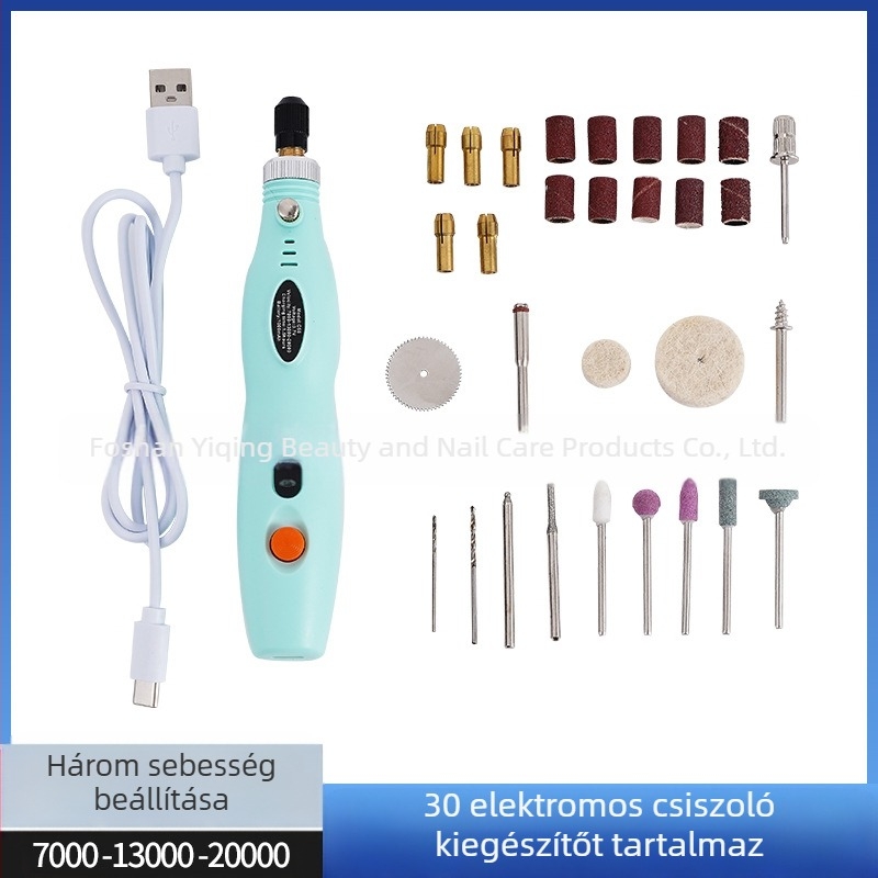 Precíziós mini elektromos fúró gravírozáshoz kőre és fára, gravírozás és polírozás (újratölthető lítium akkumulátor, 3.7V–5V, háromfokozat sebesség, 1 m kábel)