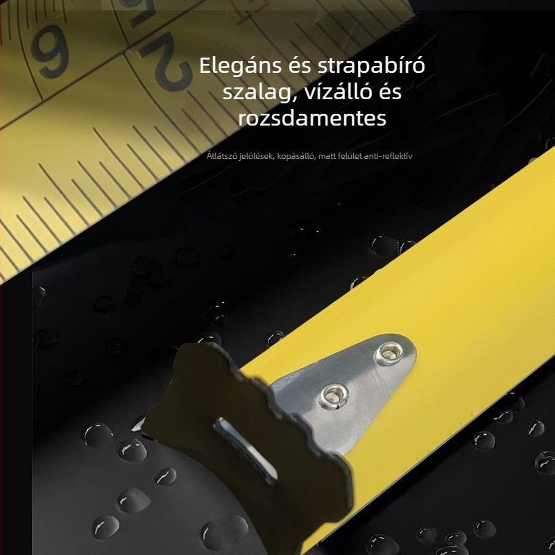Mérőszalag acél szalaggal, kihúzható, gumírozott bevonattal, magas pontosság, ütés- és kopásálló