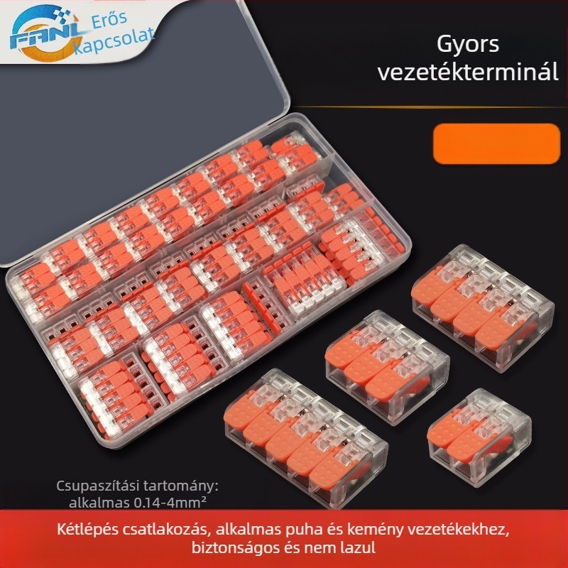 Gyors kapcsolóterminál párhuzamos és elágazó vezetékekhez, 2345 lyuk, 1 bemenet-1 kimenet, gyors csatlakozó retesz