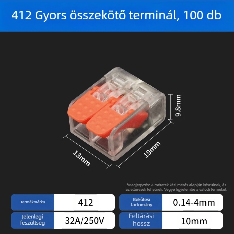 Gyors kapcsolóterminál párhuzamos és elágazó vezetékekhez, 2345 lyuk, 1 bemenet-1 kimenet, gyors csatlakozó retesz