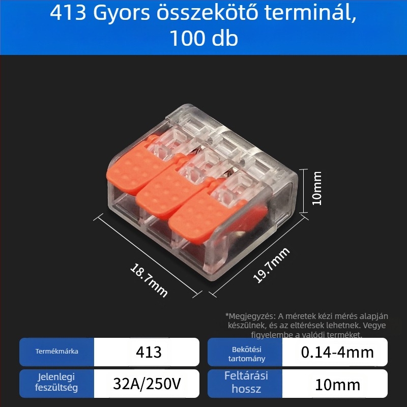 Gyors kapcsolóterminál párhuzamos és elágazó vezetékekhez, 2345 lyuk, 1 bemenet-1 kimenet, gyors csatlakozó retesz