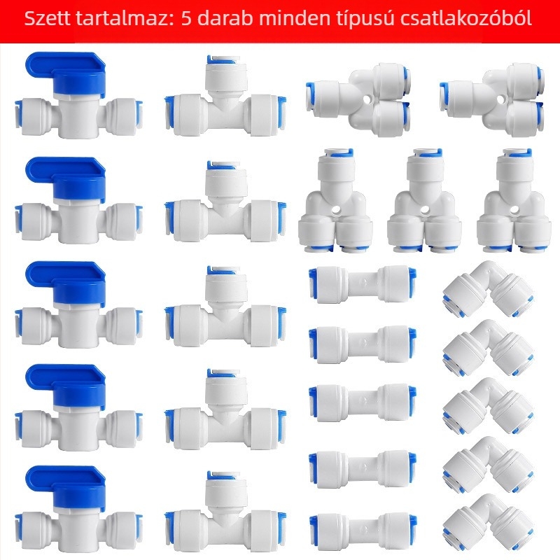 Vízpurifikátor csatlakozócső a csővezetéki szűréshez – élelmiszer‑minőségű POM, 2 PE cső, alkalmas jégkészítőhöz, kávéfőzőhöz és vízmelegítőhöz