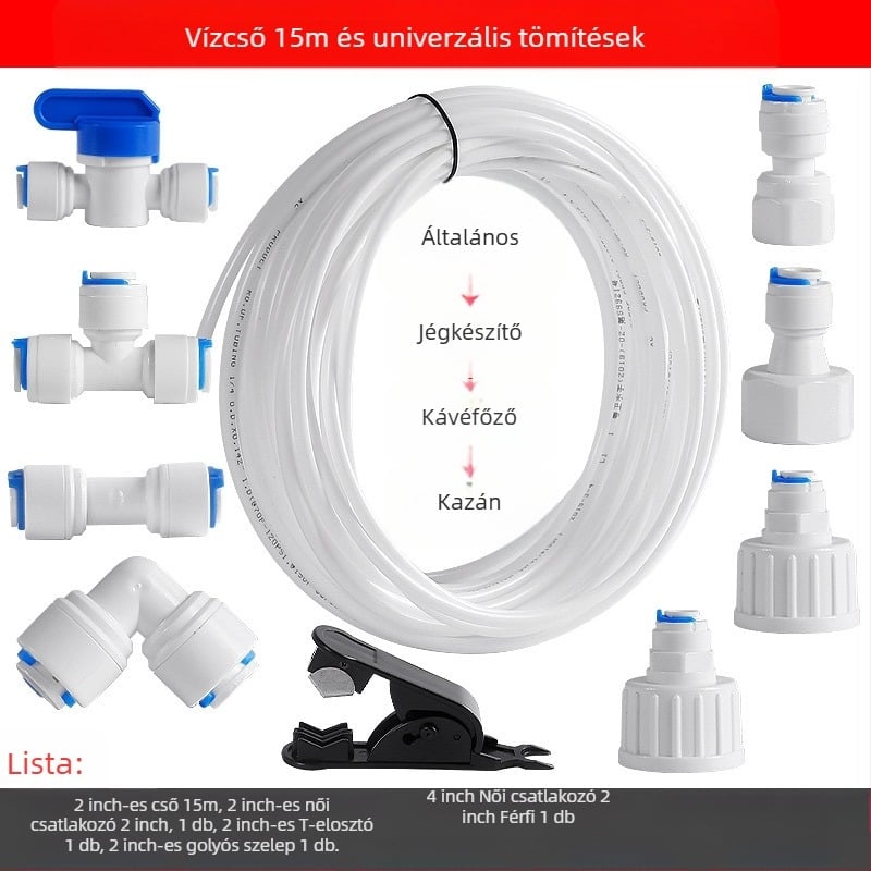 Vízpurifikátor csatlakozócső a csővezetéki szűréshez – élelmiszer‑minőségű POM, 2 PE cső, alkalmas jégkészítőhöz, kávéfőzőhöz és vízmelegítőhöz