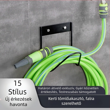 Kovácsoltvas vízcső tartó, falra szerelhető tömlőhengerrel és tárolóállvánnyal a kerthez, erkélyhez és udvarhoz