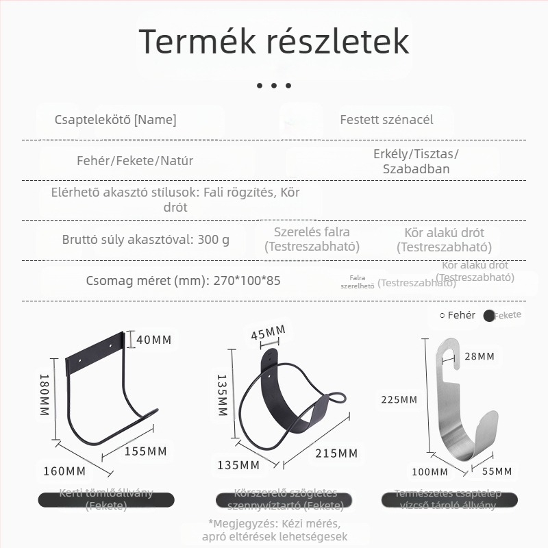 Kovácsoltvas vízcső tartó, falra szerelhető tömlőhengerrel és tárolóállvánnyal a kerthez, erkélyhez és udvarhoz