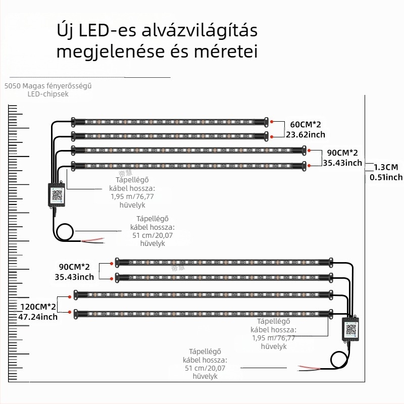 Autó LED RGB alvázlámpa Bluetooth APP-vezérléssel és hangaktiválással, 12V, 15W, PVC