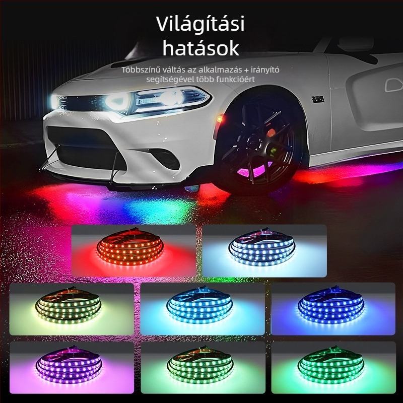 Autó LED RGB alvázlámpa Bluetooth APP-vezérléssel és hangaktiválással, 12V, 15W, PVC