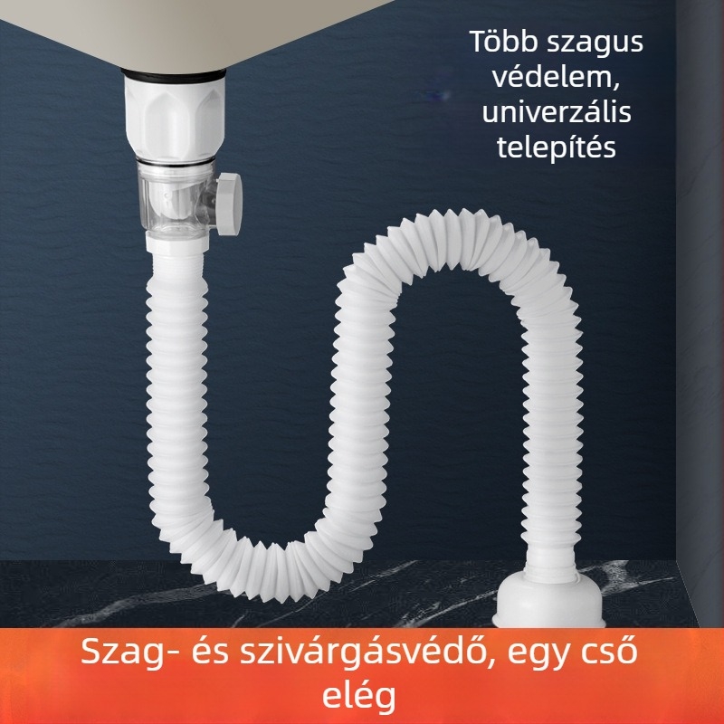 Flap típusú lefolyóegység mosdóhoz, S-alakú kivitel, modell 2233 – univerzális, modern minimalista dizájn