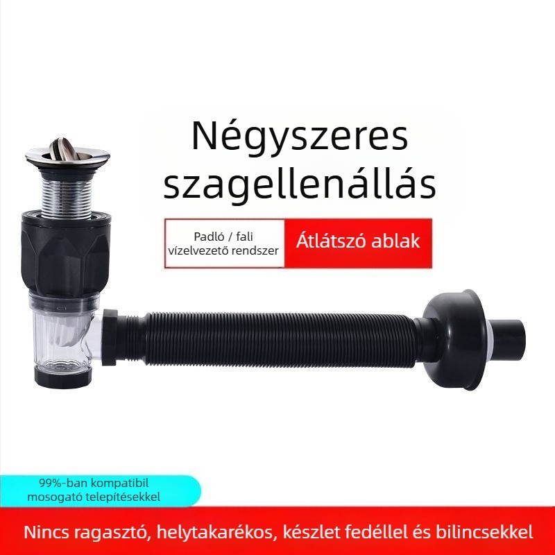 Flap típusú lefolyóegység mosdóhoz, S-alakú kivitel, modell 2233 – univerzális, modern minimalista dizájn