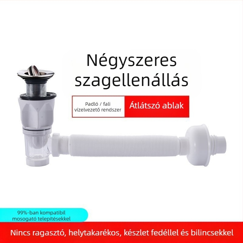 Flap típusú lefolyóegység mosdóhoz, S-alakú kivitel, modell 2233 – univerzális, modern minimalista dizájn
