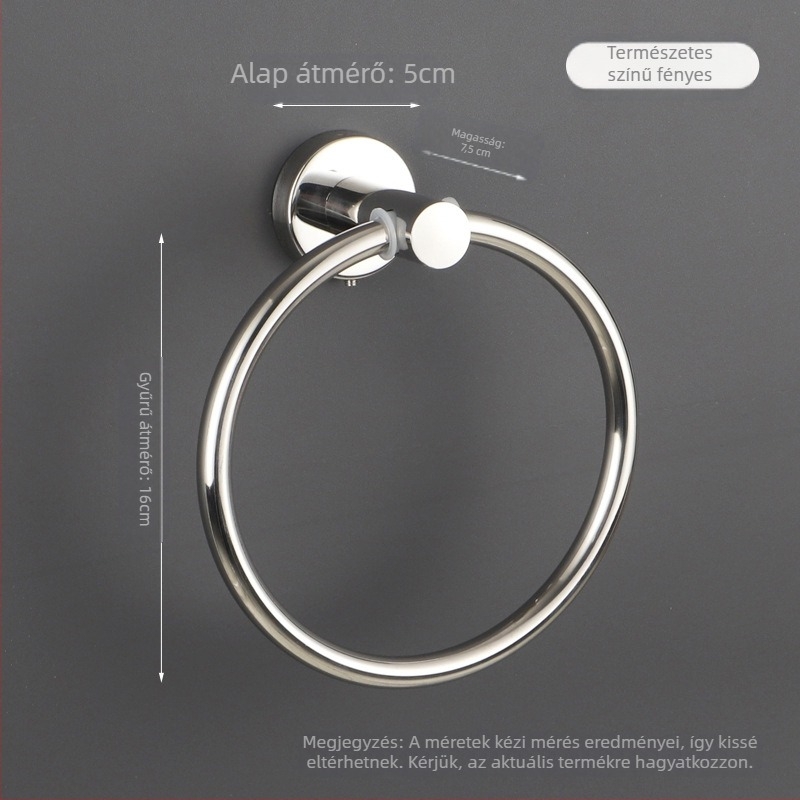 Törölközőgyűrű 304-es rozsdamentes acélból, fényes felület, 10 kg teherbírású, fürdőszobai hardver készlet