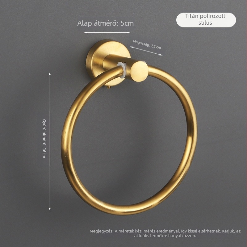 Törölközőgyűrű 304-es rozsdamentes acélból, fényes felület, 10 kg teherbírású, fürdőszobai hardver készlet