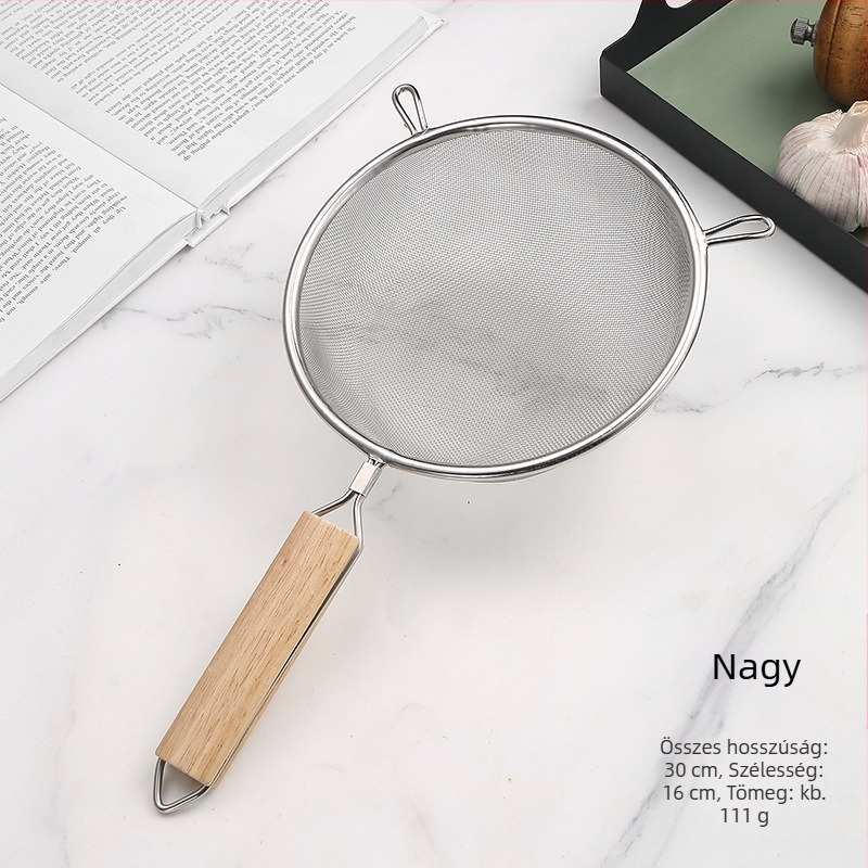 Rozsdamentes acél sütőkanál fa nyéllel, dupla fej, csúszásmentes, égés elleni védelem