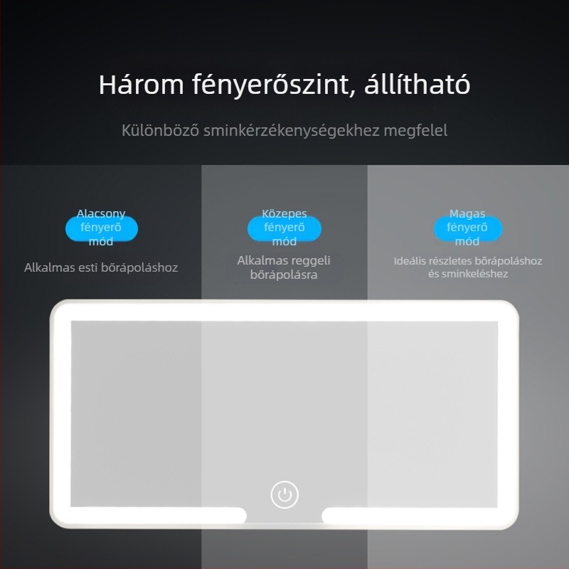 FCCEMC LED autósmink tükör világítással, HD tükör, snap-on rögzítés, 3 lépéses fényerő-szabályozás, 320 g