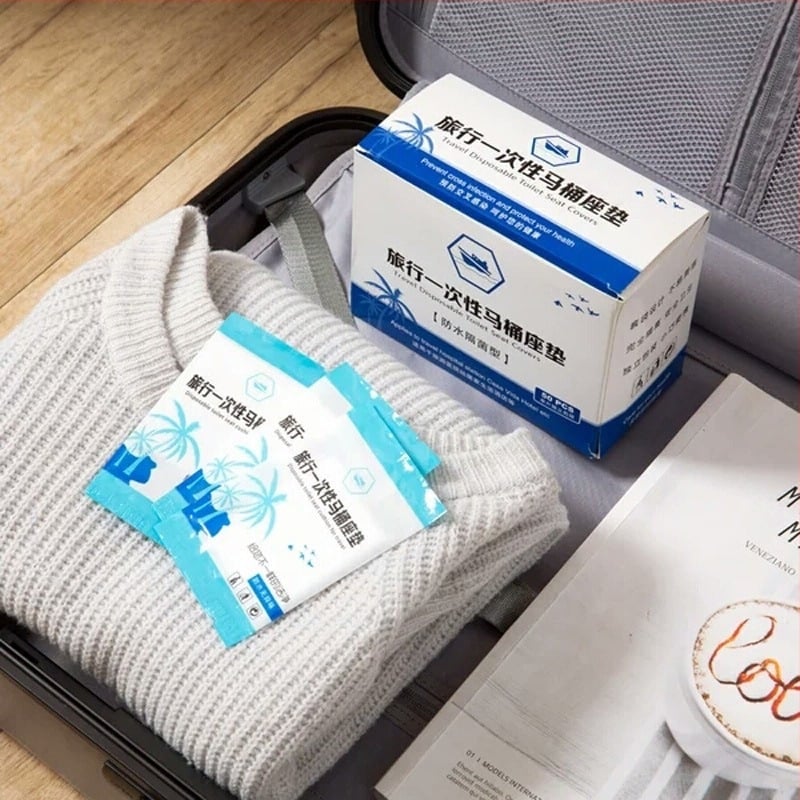 Egyszer használatos vécéülésvédő, PP műanyag; antibakteriális; vízálló; utazáshoz tervezve; egyedi csomagolású; 50 db/doboz