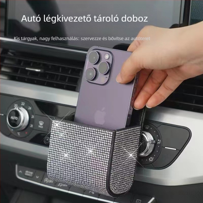 Autó légkondicionáló kimeneti tároló doboz gyémántbevonattal, bőr kivitel, testreszabható fogantyúval, univerzális illeszkedés