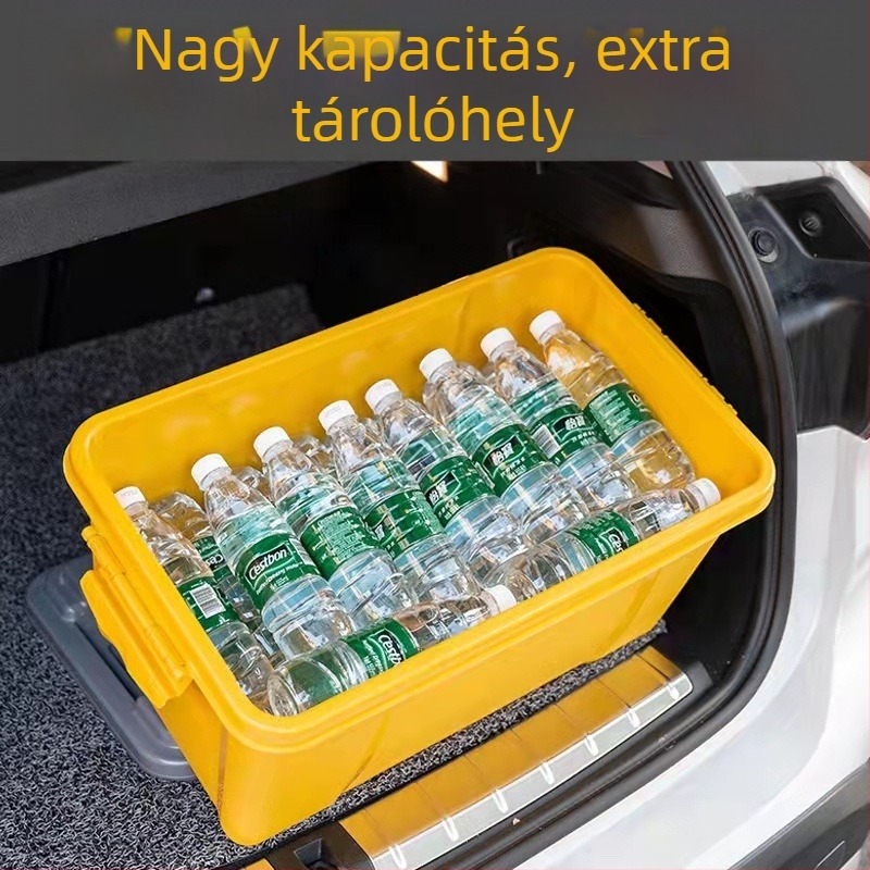 Autó belső tároló doboz, kétszintes kialakítás, 50 L kapacitás, polipropilén, egyszerű modern stílus, szerelés nélkül