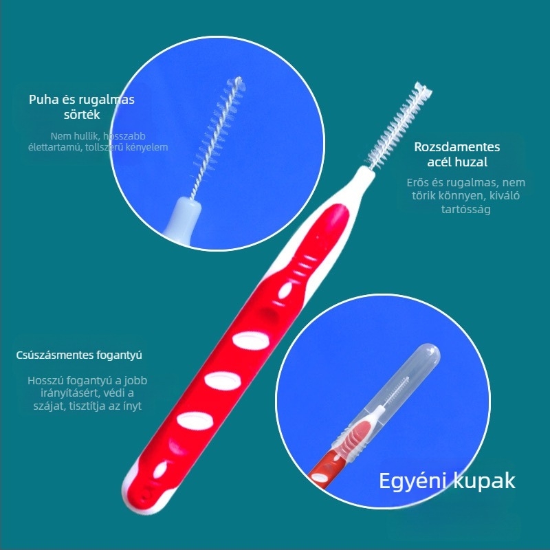 Ortodontikus interdental kefék, 10 darabos készlet, ultrafinom puha sörték, rozsdamentes acél huzal