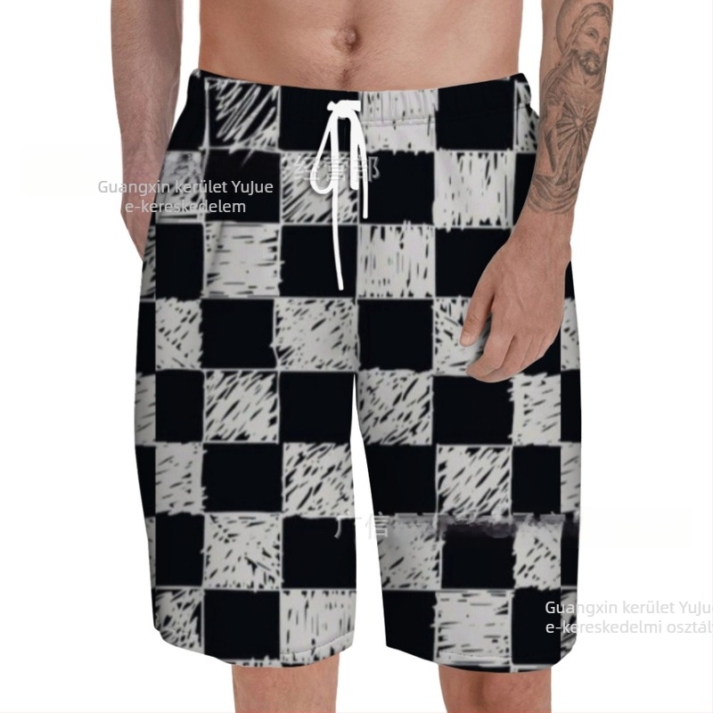 Férfi strandnadrág, 3D nyomtatás, könnyű poliészter 95%, nyár, lazább viselet