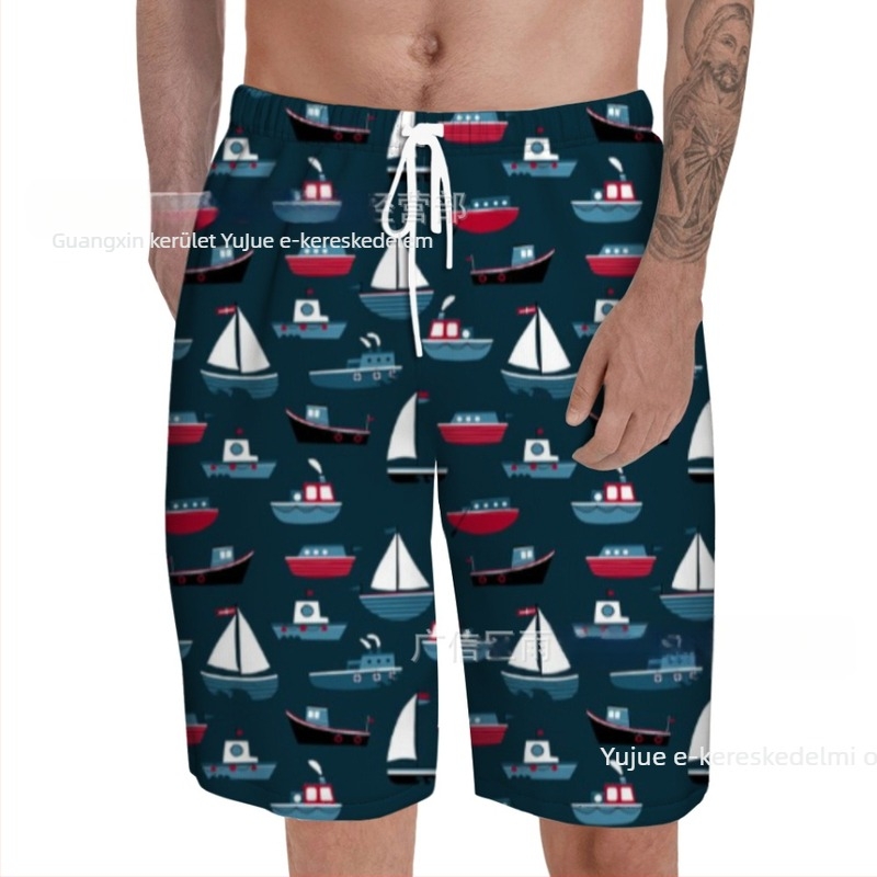 Férfi strandnadrág, 3D nyomtatás, könnyű poliészter 95%, nyár, lazább viselet
