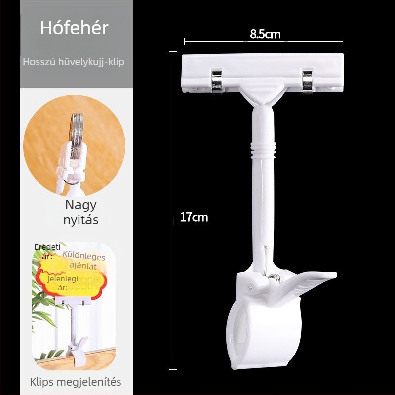 T típusú POP reklámklips polcokra szánt árcímkékhez, modern minimalista design, alkalmas üzleti ajándékokra / reklám ajándékokra