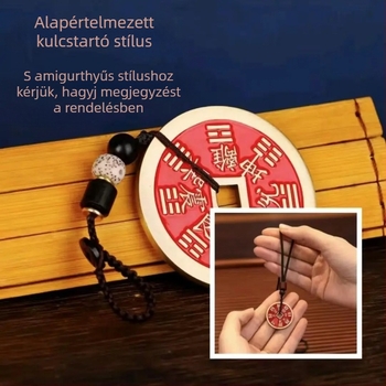 Sárgaréz antik stílusú érme medálos nyaklánc Bagua és cinnabar díszítéssel, uniszex